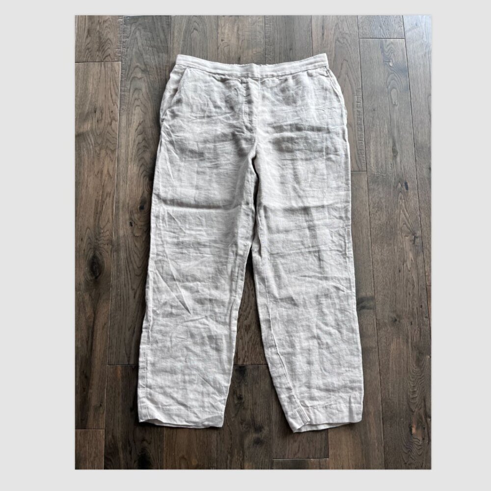 DKNY 100% Linen Pull-On Pants Beige Size 6 Lightweight Resort Casual